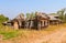 Old wooden broken houses in russian abandoned village