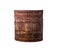 Old wooden brown barrel with rusty metal rings. Isolated background