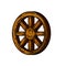 Old wooden cart wheels. Brown Detail of wagon with crack