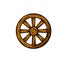 Old wooden cart wheels. Brown Detail of wagon with cracks. A village vehicle in wild West