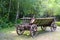 Old wooden carts in the Ukrainian village, old ethnic transport.