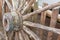 Old wooden cartwheels used for decorations