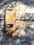 Old wooden chest with rusty padlock