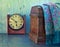 Old wooden chest and watches