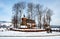 Old Wooden Church in Debno, Poland, in winter