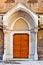 Old wooden church door.