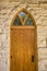 Old Wooden Church Door Entry Stained Glass