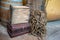 Old wooden crate on rusty metal chest for vintage decoration