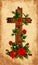 Old wooden cross with flowers rose