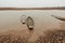 Old wooden deserted boat on the ground due to river