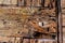 Old wooden door detail with key holes