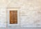 Old Wooden Door on Grunge sandstone Wall