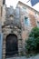 Old wooden door street village Gordes town in Provence France