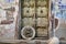 Old wooden door to aged ancient building symbol with image of Ganesha god