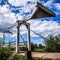 Old wooden Dutch bridge in park