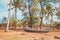 Old wooden fisher boat on land , vintage fisherboat near beach