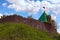 Old wooden fortress. Typical fortification of Zaporizhzhya Cossacks. Concept of historical buildings in ancient Ukrainian.