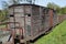 Old wooden freight wagon. Part of destroyed train