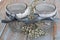 Old wooden grey shelves with grey white Christmas wooden decoration