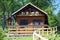 Old wooden house in Cadore, Dolomity mountains, Italy