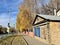 An old wooden house on Mendeleev Street in Ufa in autumn. Republic of Bashkortostan