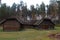 Old wooden house whose roof was covered with moss