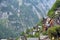 Old wooden houses on the mountain in Hallstatt village