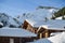 Old wooden houses in mountain village of Murren in Bernese Alps, Switzerland