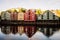 Old wooden houses on a row next to the river in the city of Trondheim.