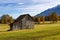Old wooden hut in mountain at rural fall landscape. Mieminger Plateau, Austria, Europe