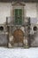 Old wooden italian door in the small village of Scanno