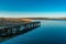 Old wooden landing stage at a tranquil lake