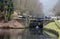 Old wooden lock gates on the rochdale canal near hebden bridge