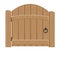 Old wooden massive closed gates, vector illustration. Double door with iron handles and hinges