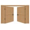 Old wooden massive open gates, vector illustration. Double door with iron handles and hinges