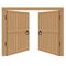 Old wooden massive open gates, vector illustration. Double door with iron handles and hinges