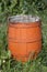 Old wooden orange barrel.