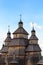 Old wooden Orthodox Christian church of Zaporizhzhya Cossacks on the island of Khortytsya in the Ukrainian city of Zaporozhye