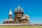 The old wooden Orthodox Church of the Intercession of the Holy Virgin on the island of Kizhi, Karelia, Russia. The church was