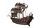 Old wooden pirate ship seen from rear perspective. 3D rendering isolated on white background with clipping path