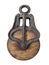 Old wooden pulley isolated.