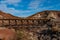 Old wooden railway bridge in Calico Ghost Town, former silver m