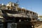 Old wooden restored ship in a dry dock