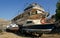 Old wooden restored ship in a dry dock