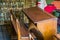 Old wooden school bench in a class room, Third world education furniture