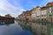 Old Wooden Sluice bridge in Old Town of Thun