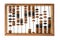 Old wooden Soviet retro abacus. Ancient wooden bills with round beads