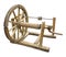 Old wooden spinning-wheel distaff isolated
