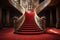 Old wooden spiral staircase with red carpet and carved handrails. Generative AI