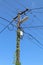 Old wooden street light pole with internet router